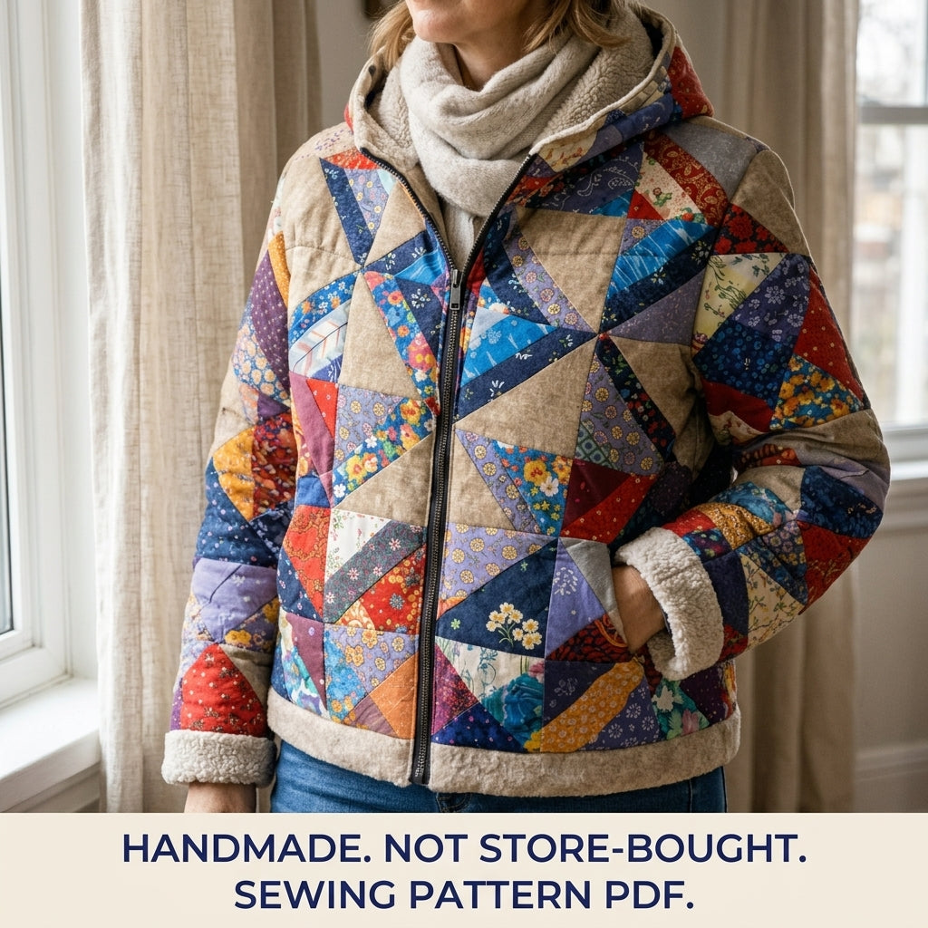 Pinwheel Star Hooded Puffer Sewing Pattern PDF – Patchwork Winter Jacket
