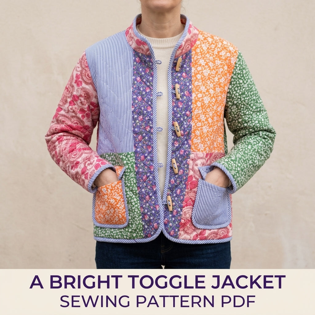 Bright Toggle Patchwork Jacket Sewing Pattern PDF – Colourful Quilted Jacket