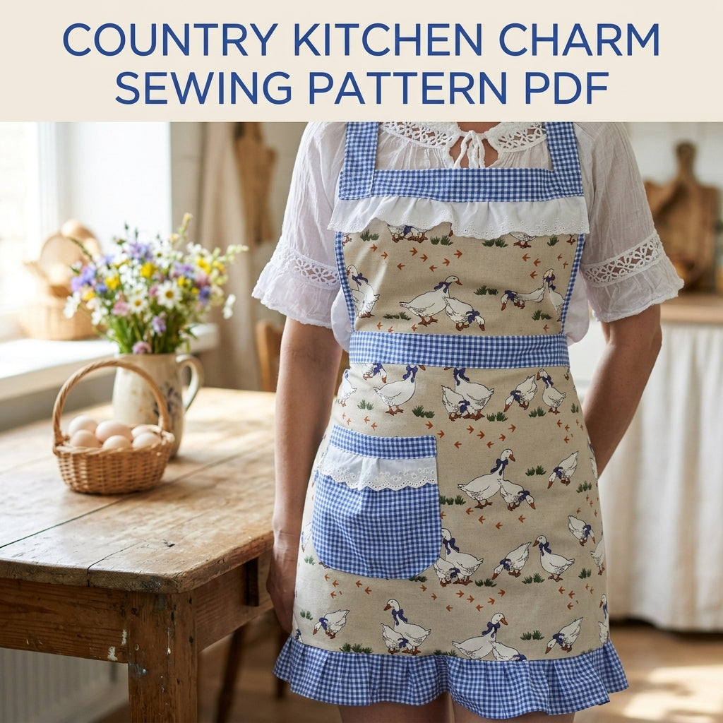 Gingham Goose Apron Sewing Pattern PDF – Farmhouse Ruffle Apron