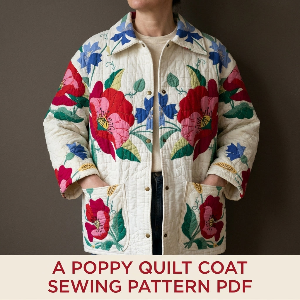 Poppy Appliqué Quilt Chore Coat Sewing Pattern PDF – Oversized Quilt Coat