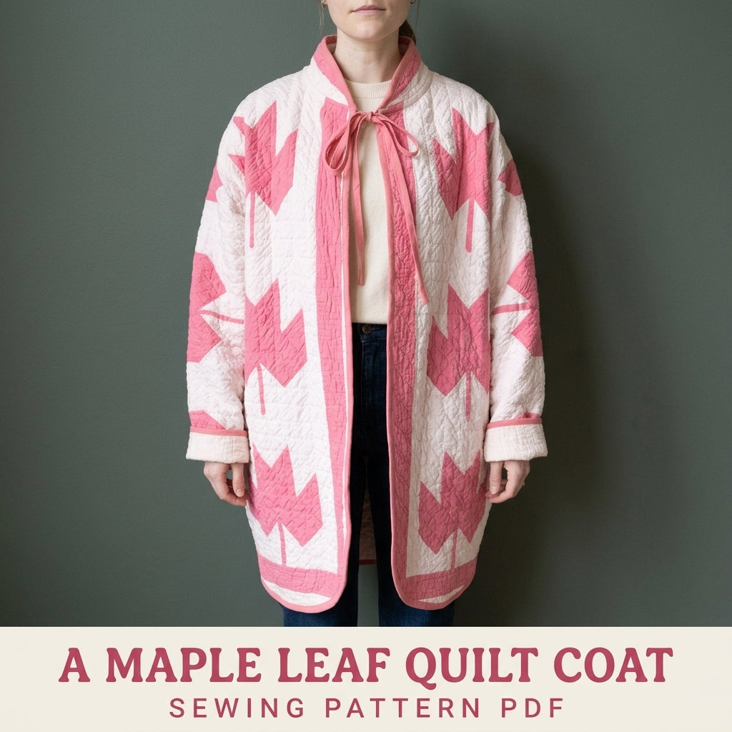 Maple Leaf Quilt Coat Sewing Pattern PDF – Oversized Coat with Tie Collar and Gathered Yoke