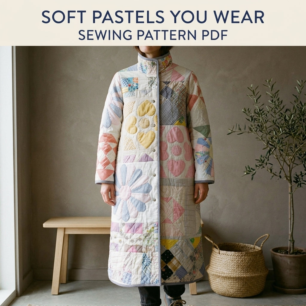 Dresden Heart Flower Quilt Coat Sewing Pattern PDF – Pastel Long Quilt Coat