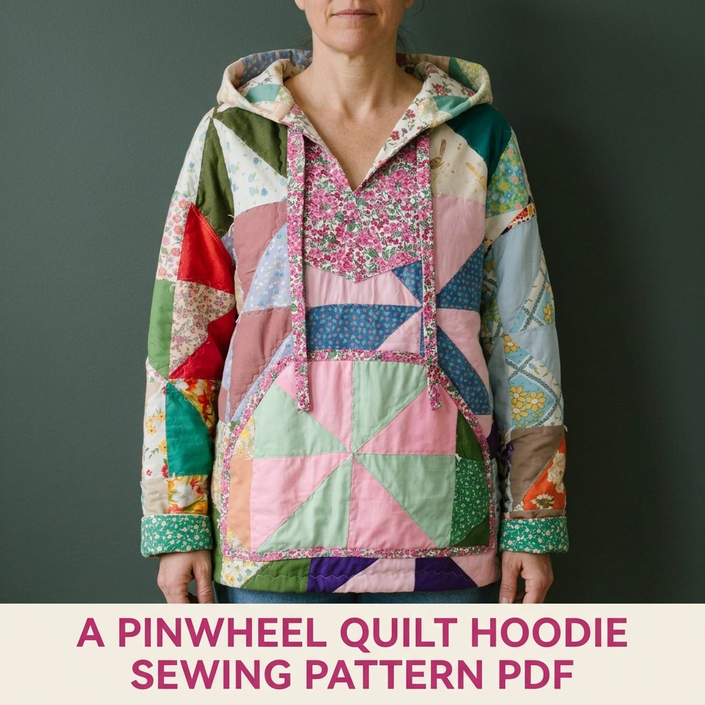 Pinwheel Quilt Hoodie Sewing Pattern PDF – Hooded Pullover from a Vintage Quilt