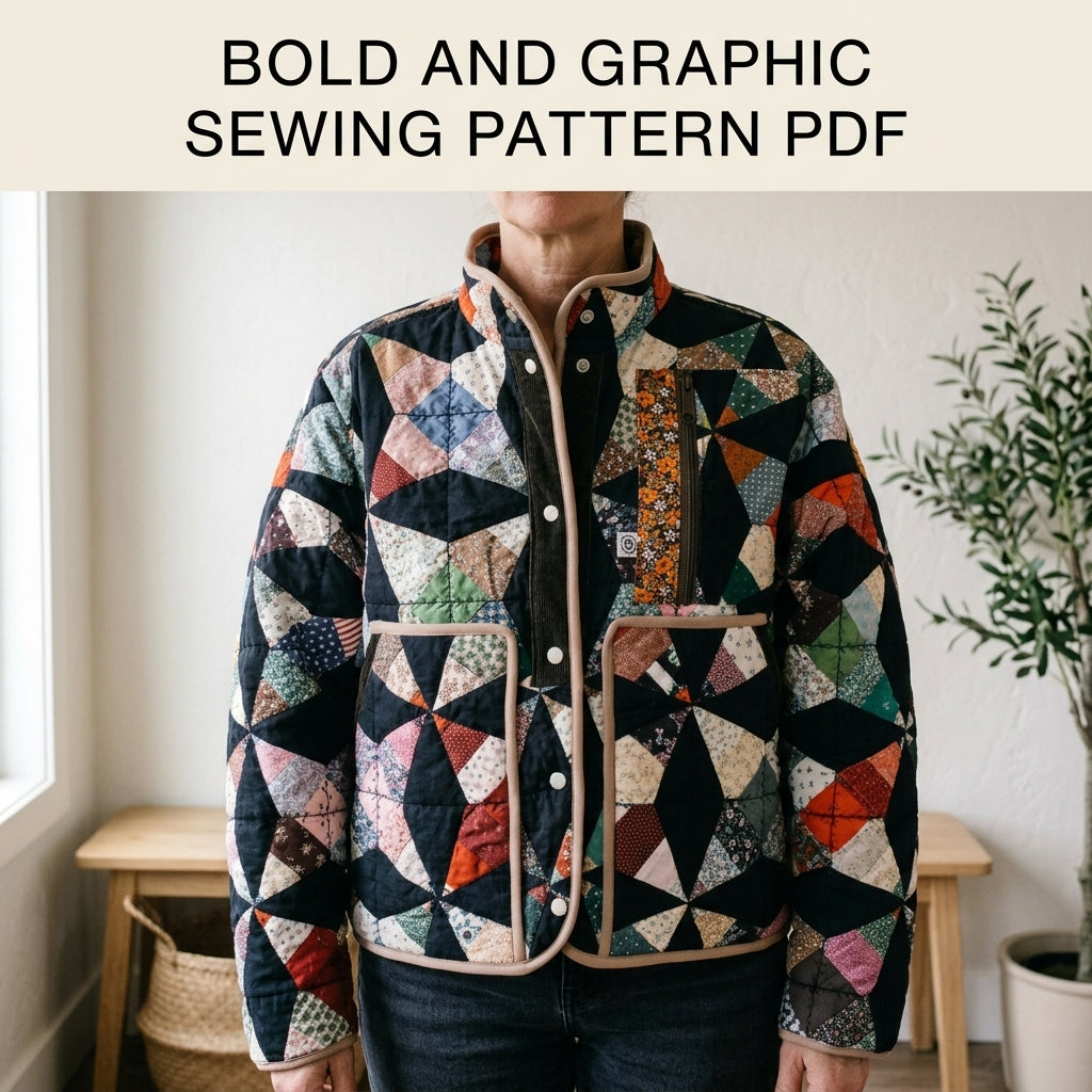 Kaleidoscope Quilt Jacket Sewing Pattern PDF – Cropped Quilt Coat