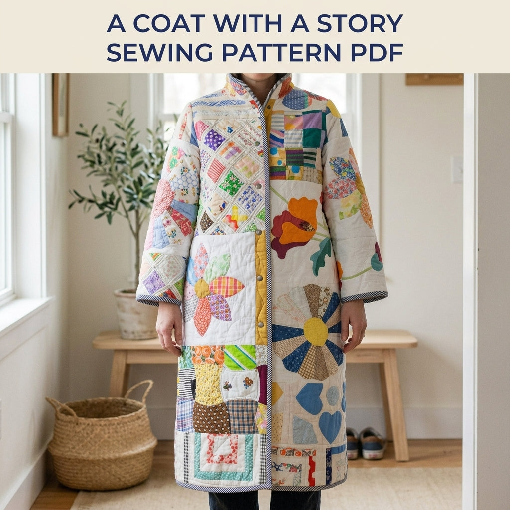 Vintage Patchwork Quilt Coat Sewing Pattern PDF – Long Coat from Orphan Quilt Blocks