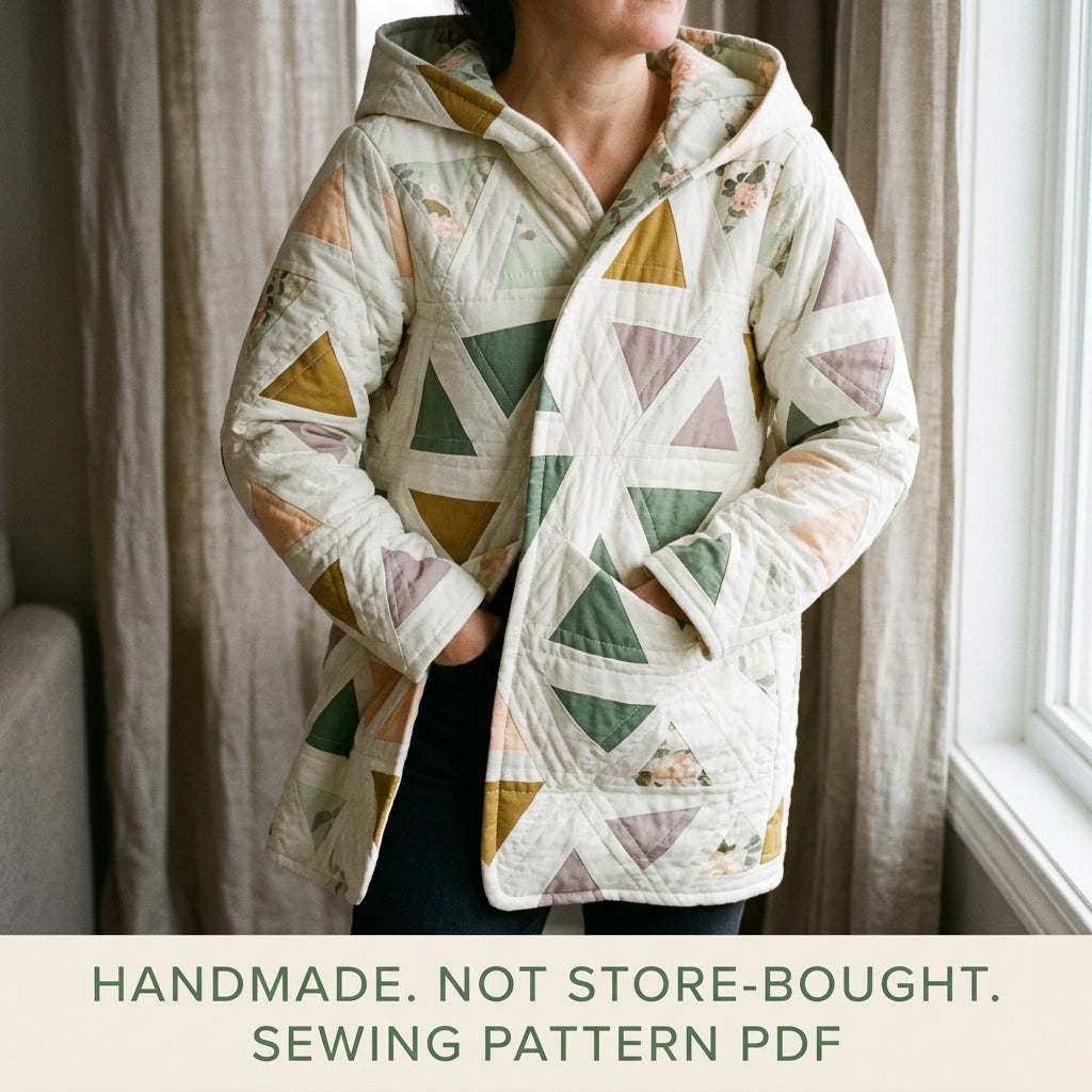 Triangle Hooded Quilt Coat Sewing Pattern PDF – Modern Quilted Coat