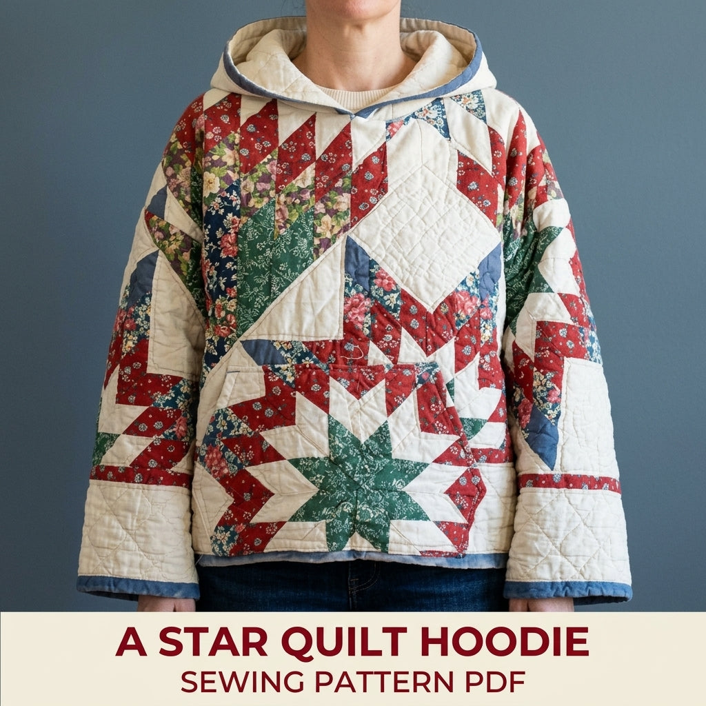 Star Quilt Hoodie Sewing Pattern PDF – Cropped Quilted Hoodie from a Quilt