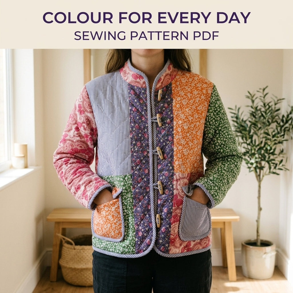 Bright Toggle Patchwork Jacket Sewing Pattern PDF – Colourful Quilted Jacket