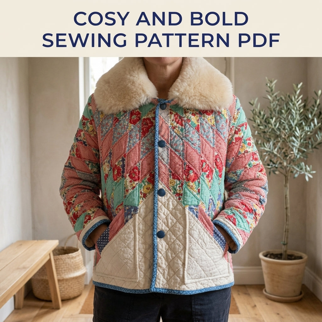 Star Quilt Jacket with Fleece Collar Sewing Pattern PDF – Upcycled Quilt Coat