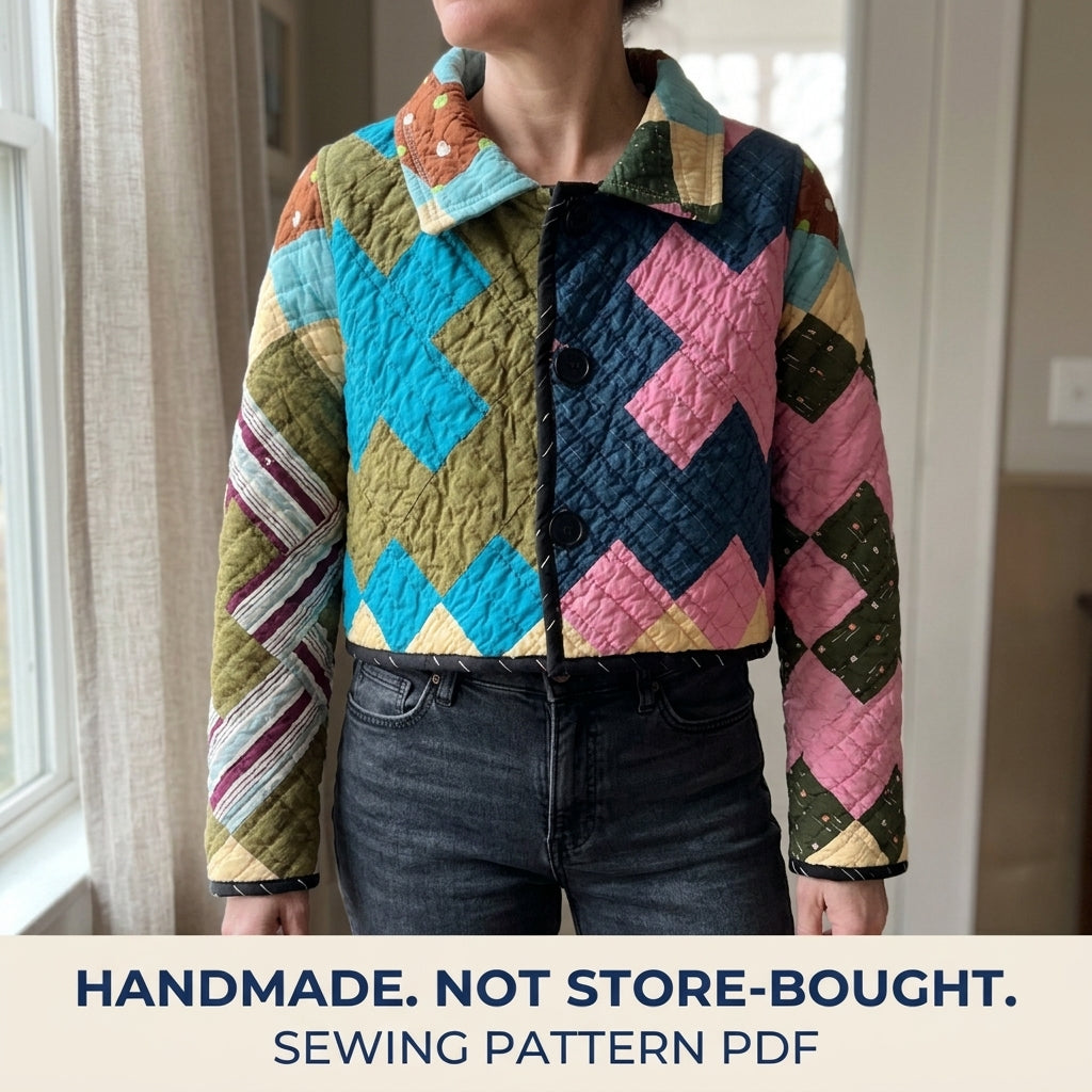 Cropped Plus Quilt Jacket Sewing Pattern PDF – Boxy Jacket from a Vintage Quilt