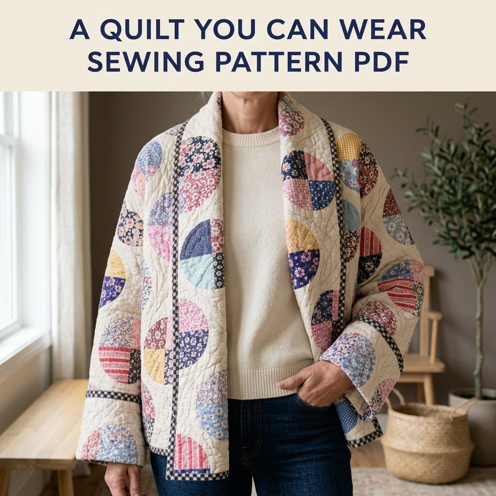 Circle Quarters Quilt Jacket Sewing Pattern PDF – Boxy Shawl Collar Jacket from a Vintage Quilt