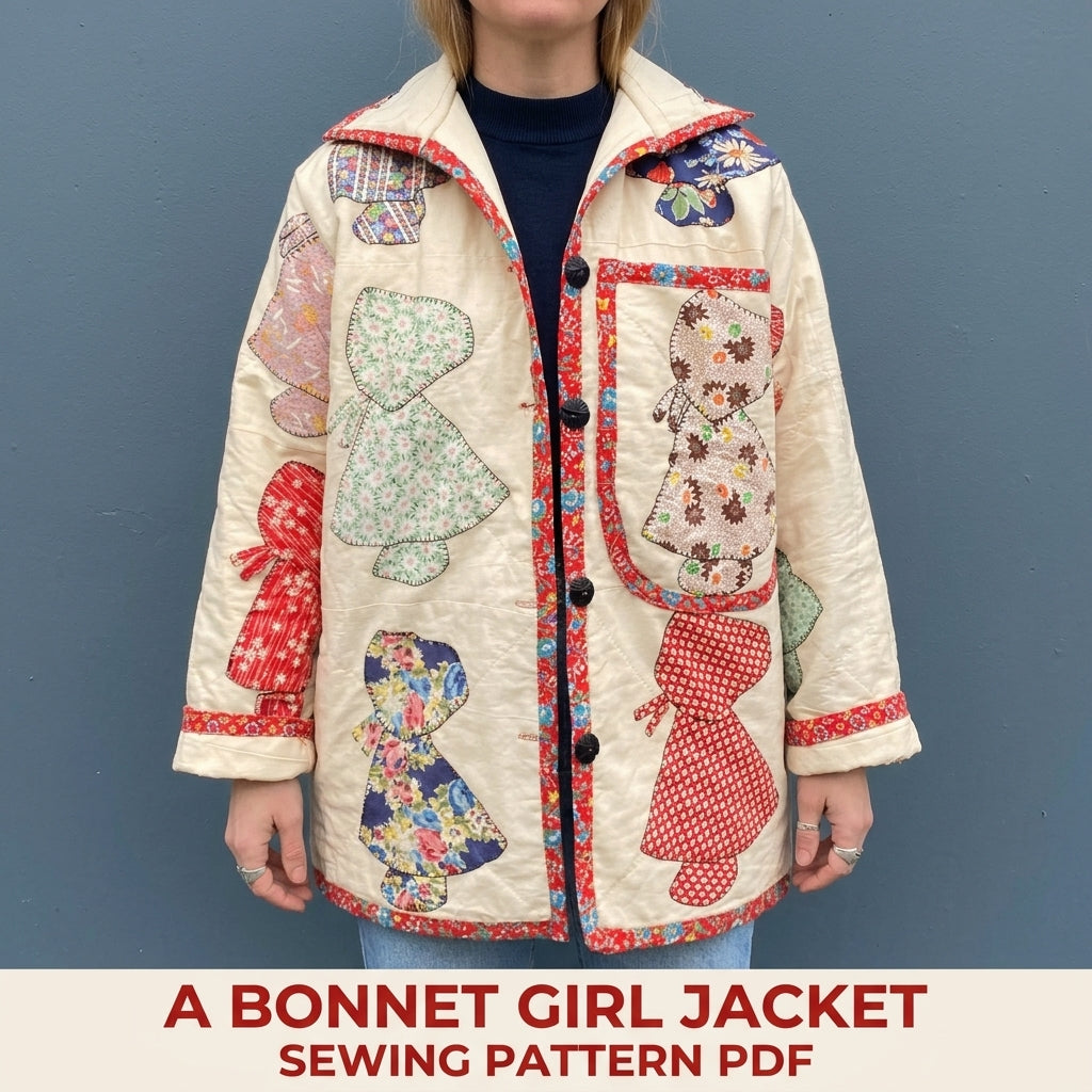 Bonnet Girl Quilt Jacket Pattern PDF – Vintage Appliqué Quilt Coat