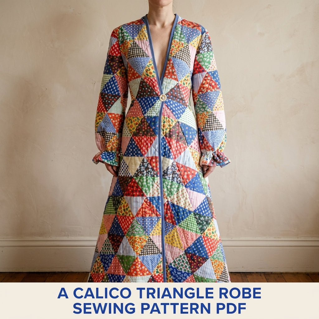Triangle Patchwork Quilted Robe Sewing Pattern PDF – Floor-Length Calico Quilt Robe