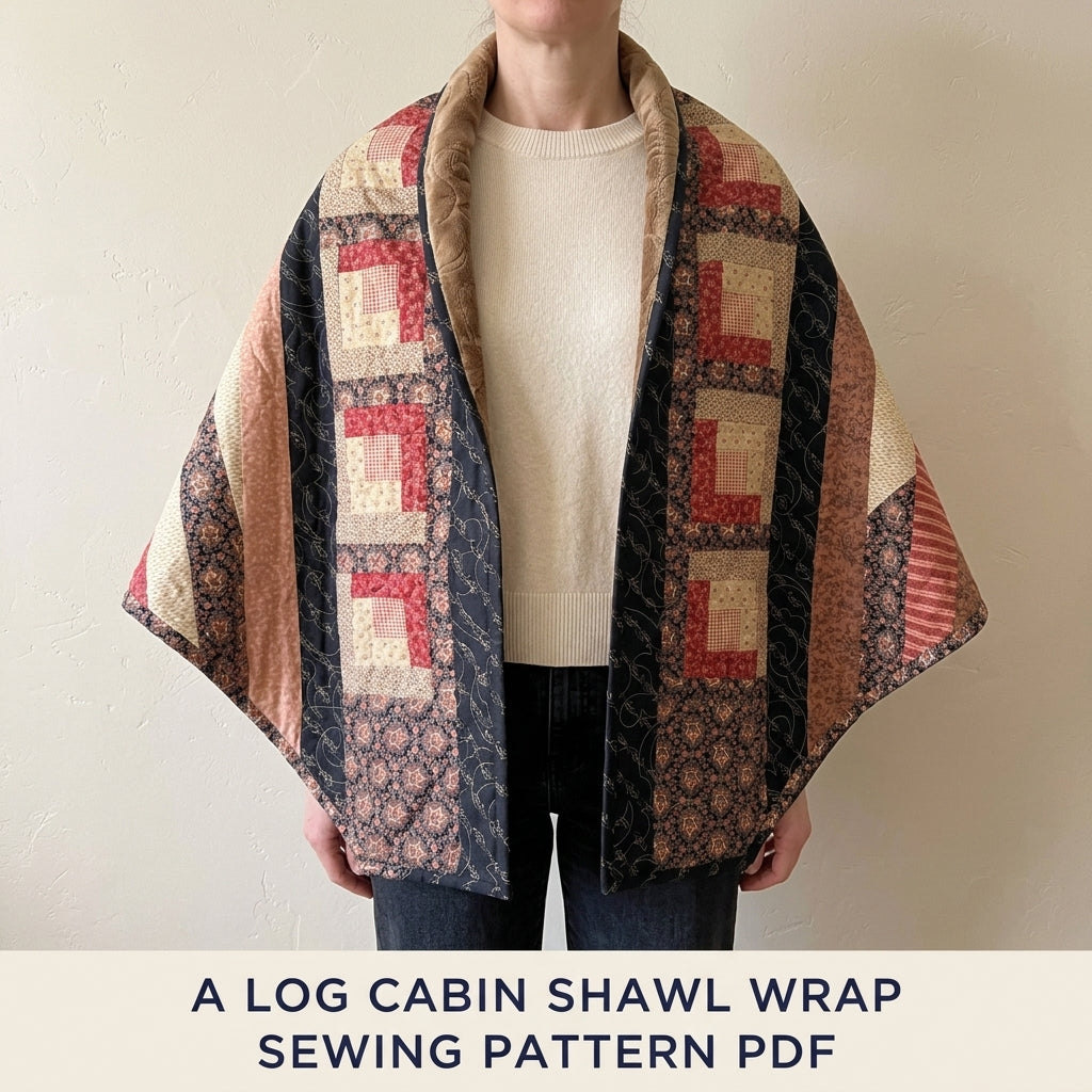 Log Cabin Quilted Shawl Wrap Sewing Pattern PDF – Log Cabin Wrap with Minky Lining