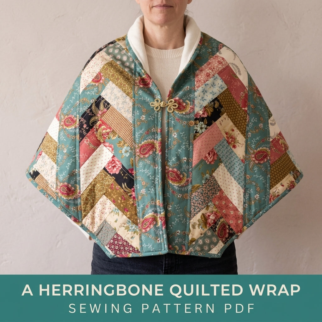 Herringbone Strip Quilted Wrap Sewing Pattern PDF – Herringbone Strip Shoulder Cape