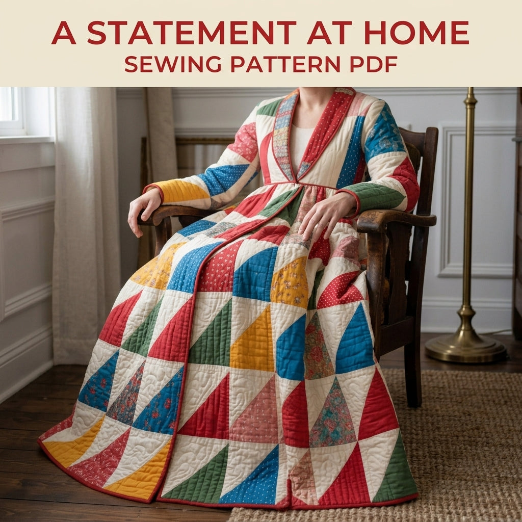 Patchwork Quilted Robe Coat Sewing Pattern PDF – Floor-Length Half-Square Triangle Quilt Coat