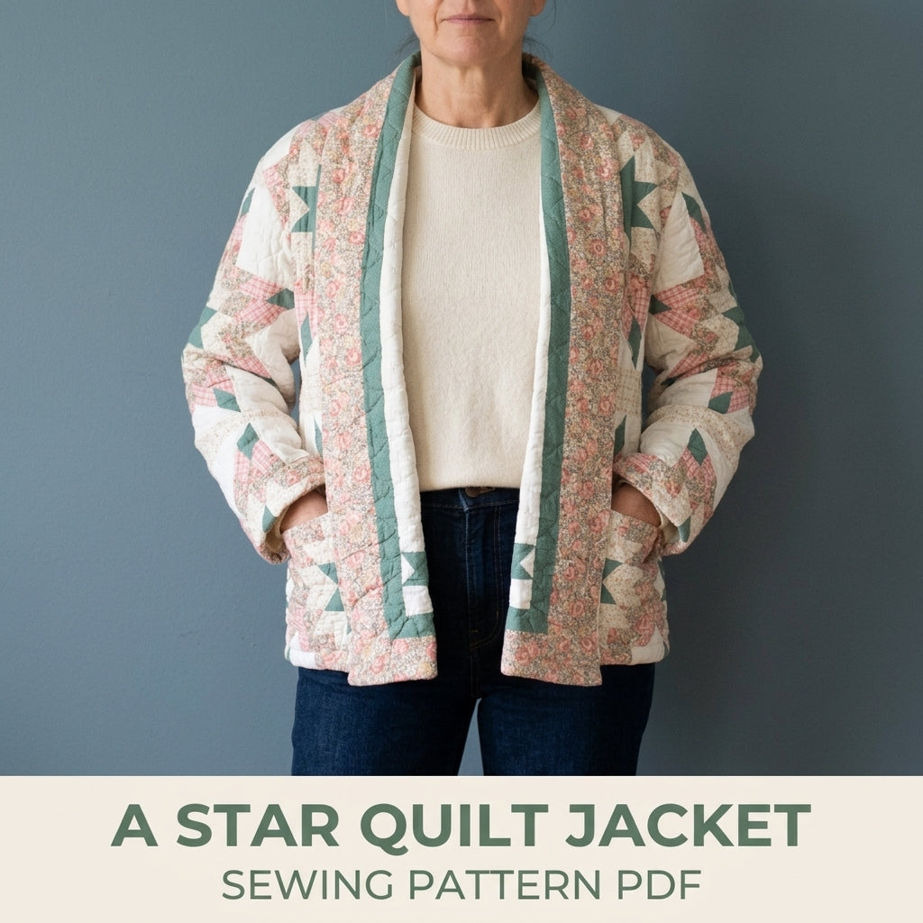 Star Quilt Shawl Collar Jacket Sewing Pattern PDF – Upcycled Quilt Jacket