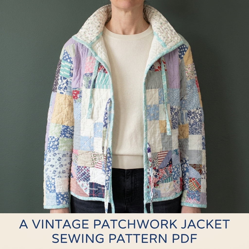 Vintage Patchwork Tie Jacket Sewing Pattern PDF – Upcycled Quilt Jacket