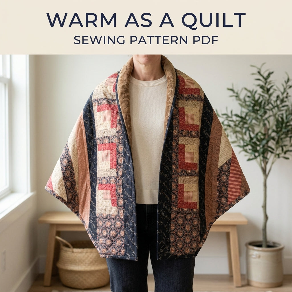 Log Cabin Quilted Shawl Wrap Sewing Pattern PDF – Log Cabin Wrap with Minky Lining