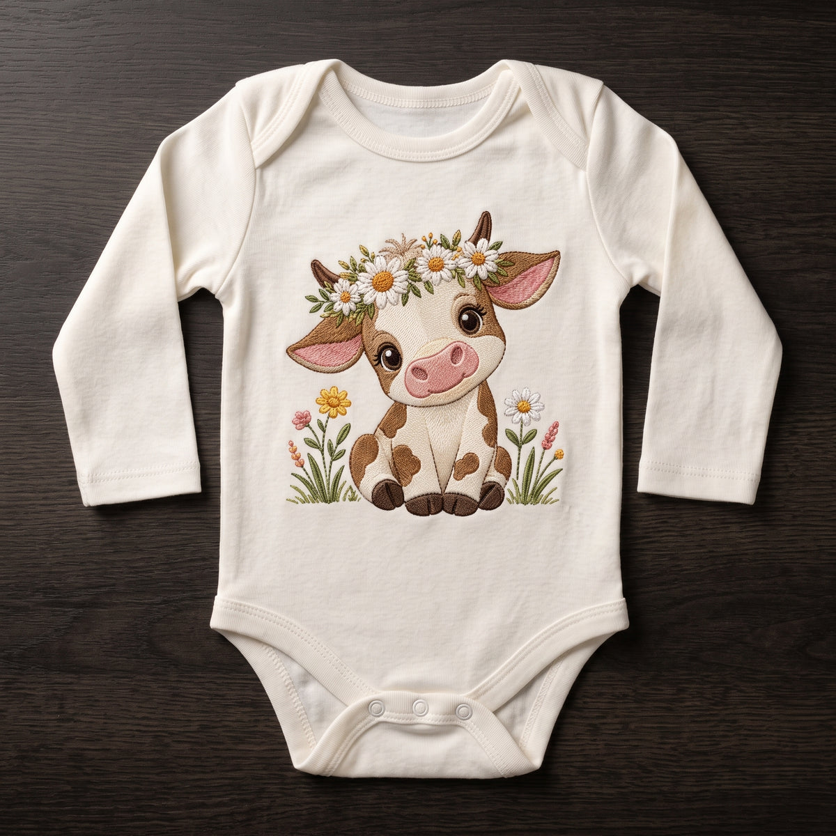 Cow with Daisy Crown Machine Embroidery Design, Nursery, 5 Sizes