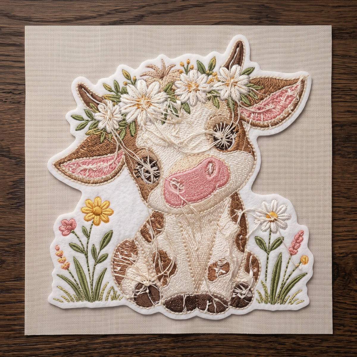 Cow with Daisy Crown Machine Embroidery Design, Nursery, 5 Sizes
