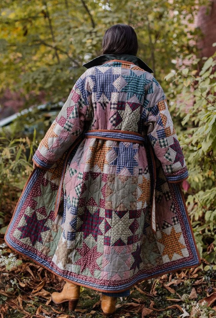 Quilt Coat Sewing Pattern – Long Belted Patchwork Star Coat