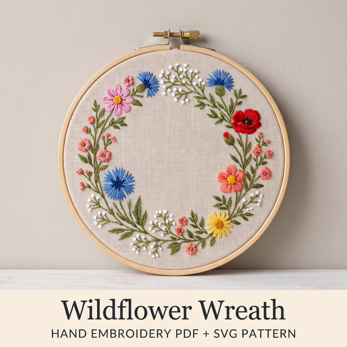 Hand Embroidery Flower Pattern PDF SVG, DMC Chart, 3-8 inch Hoops