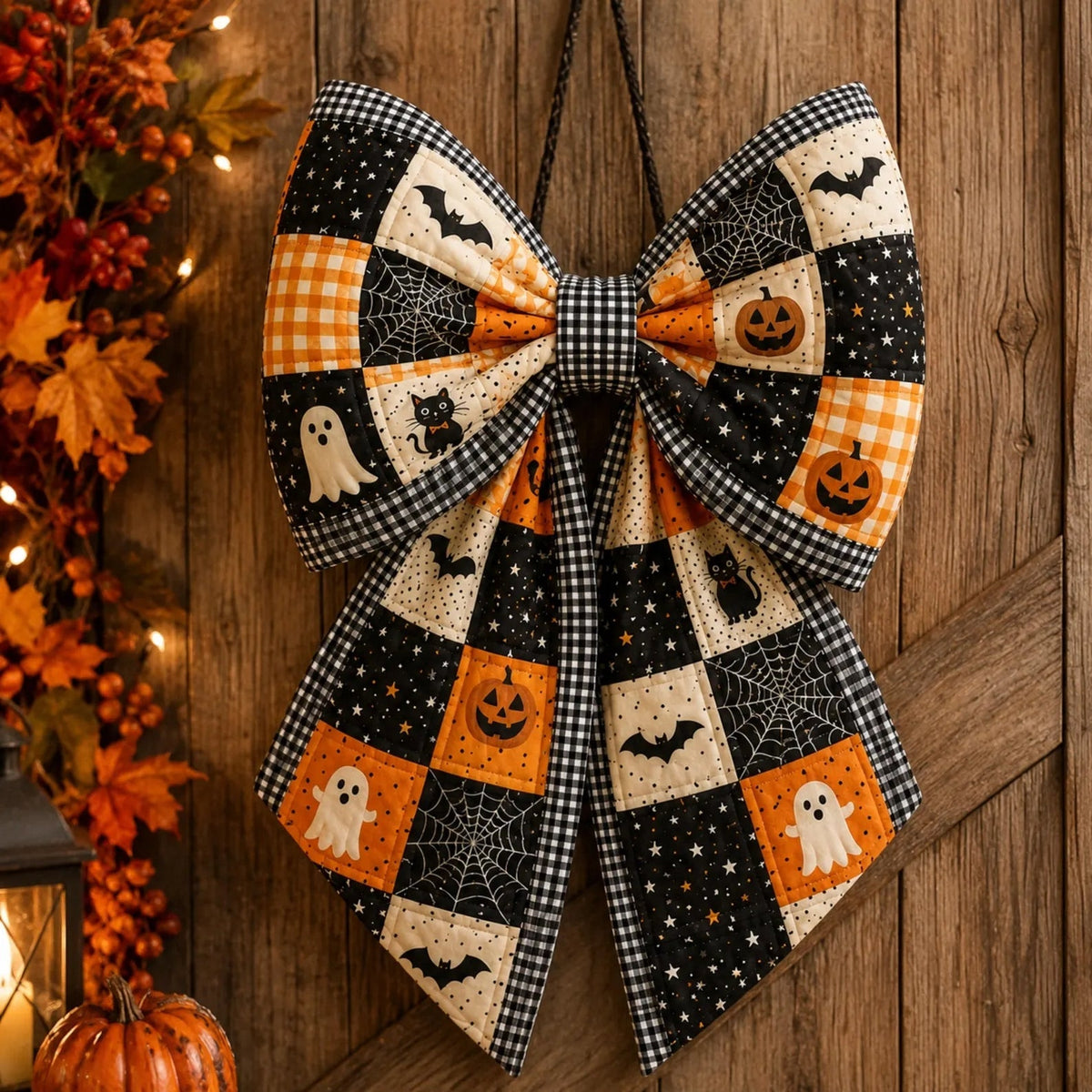 Quilted Door Bow Sewing Pattern — Oversized Patchwork Bow Hanger for Halloween, 2 Sizes, PDF Download