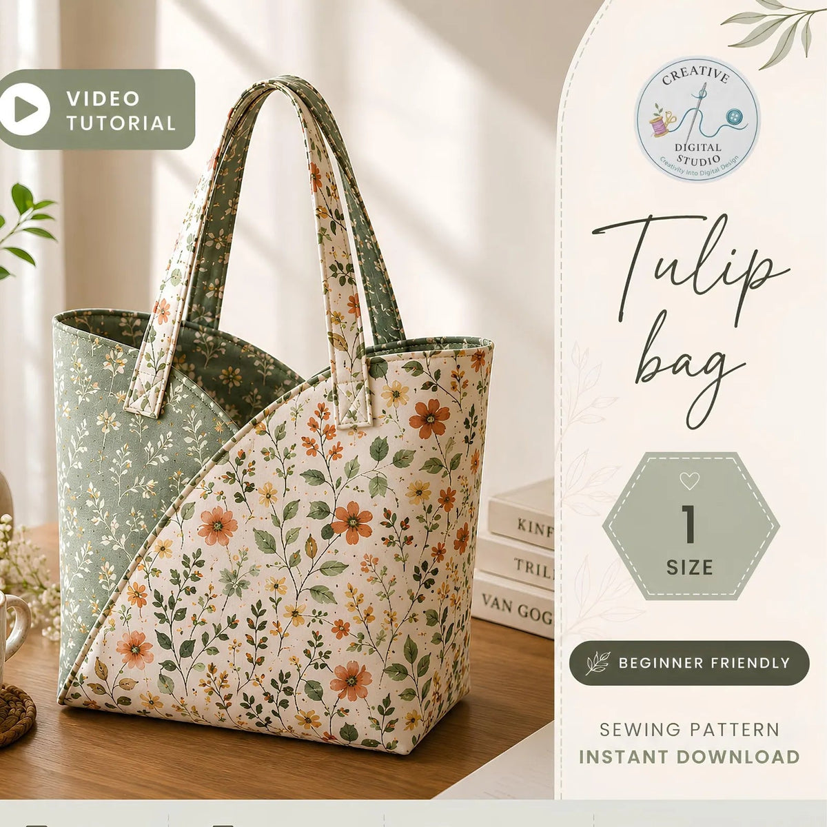 Quilted Tote Bag Sewing Pattern — Structured Rectangular Bag with Boxed Base, Beginner Friendly, PDF Download