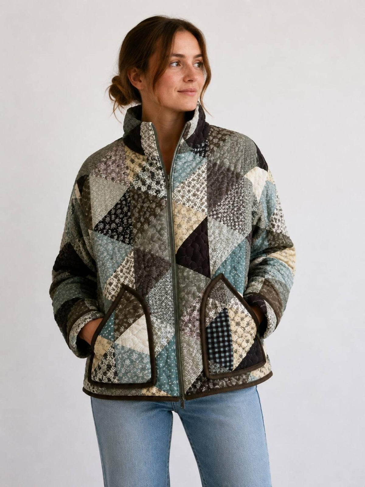Patchwork Bomber Jacket Sewing Pattern — Quilted Zip Jacket with Funnel Collar, Sizes XS–3XL, A0 and A4 PDF