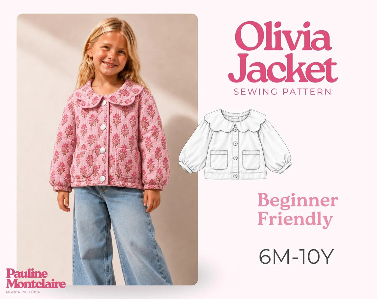Girls' Quilted Jacket Sewing Pattern — Scalloped Peter Pan Collar Jacket, Ages 6 Months to 10 Years, PDF Download