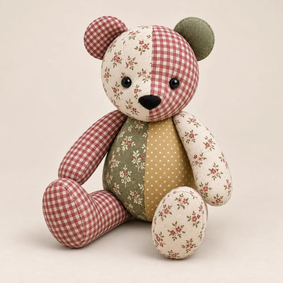 Patchwork Teddy Bear PDF Sewing Pattern | Memory Bear from Keepsake Fabrics | Jointed-Look Sitting Bear | Instant Download