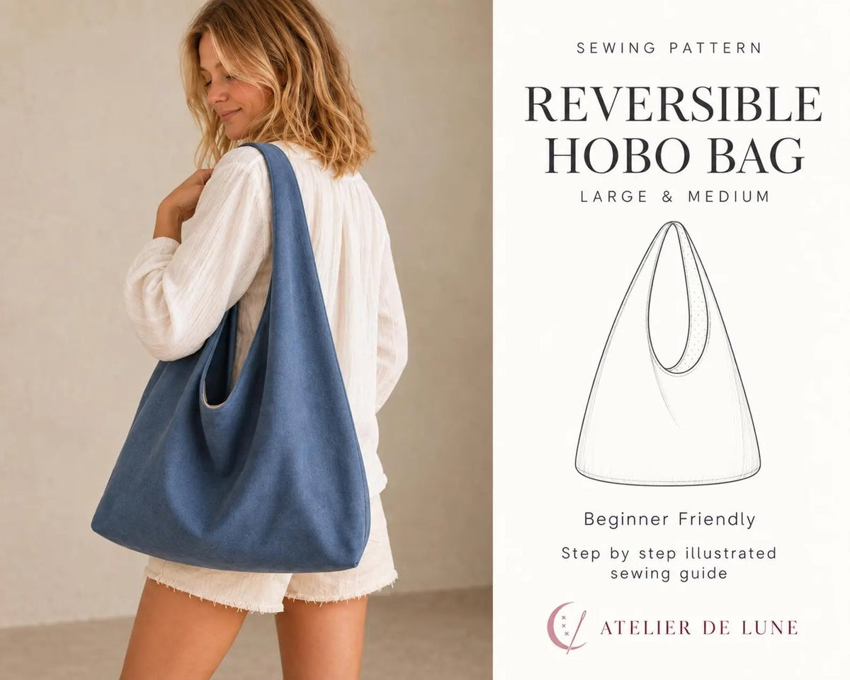 Reversible Hobo Bag PDF Sewing Pattern | Large & Medium Slouchy Shoulder Bag | Beginner Bag Sewing | Instant Download