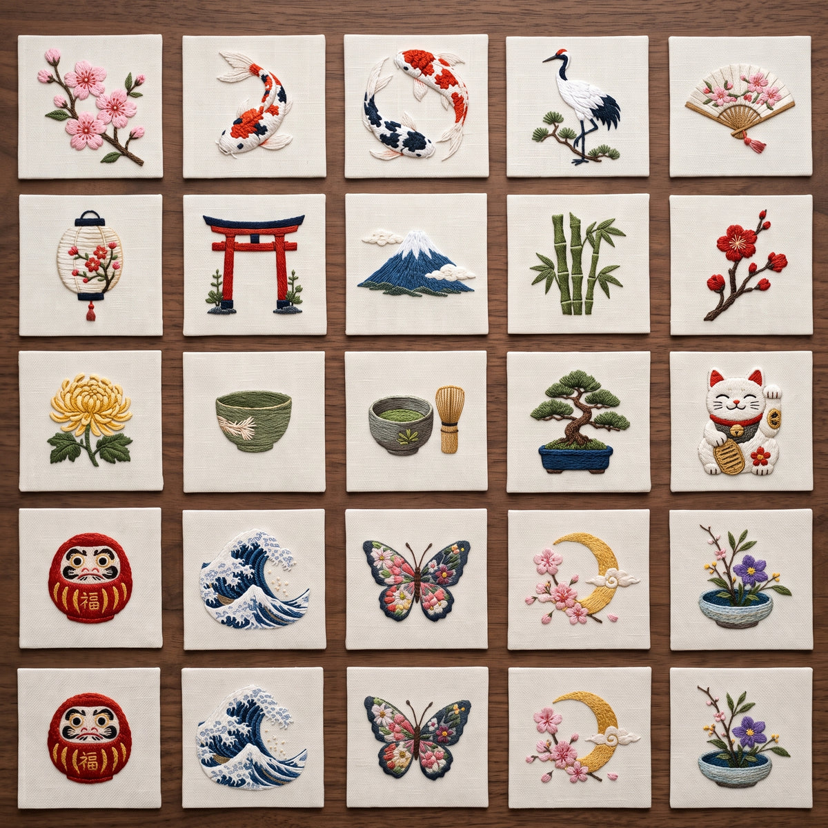 20 Japanese Embroidery Patterns PDF Bundle, Koi, Sakura, Crane