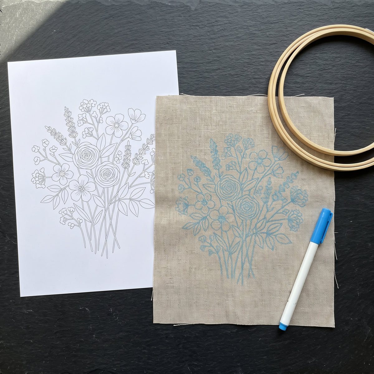 Wildflower Hand Embroidery Pattern PDF, Beginner Floral Hoop Art