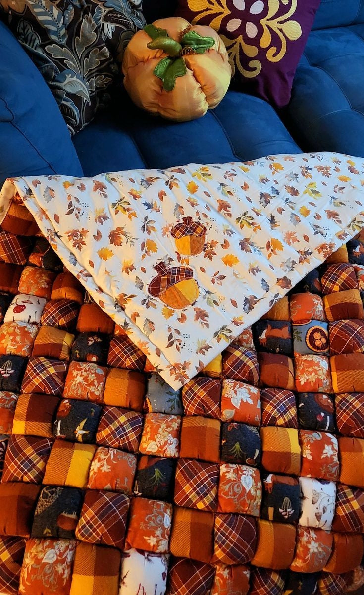Puff Quilt Pattern – Cozy Biscuit Quilt in Autumn Plaids