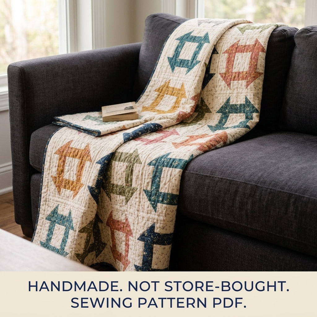 Churn Dash Quilt Pattern PDF – Traditional Throw Quilt with Floral Prints