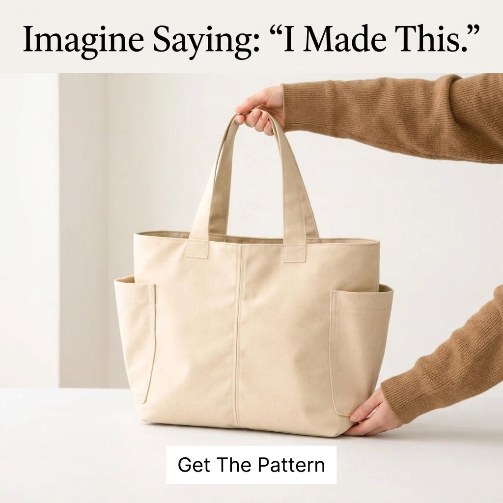 Canvas Tote Bag Sewing Pattern — Everyday Shopper with Side Pockets and Video Tutorial, Beginner Friendly, PDF Download