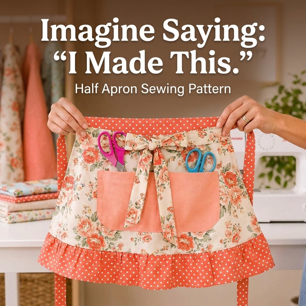 Half Apron Sewing Pattern — Ruffled Waist Apron with Two Pockets and Long Ties, One Size, Beginner Friendly, PDF Download