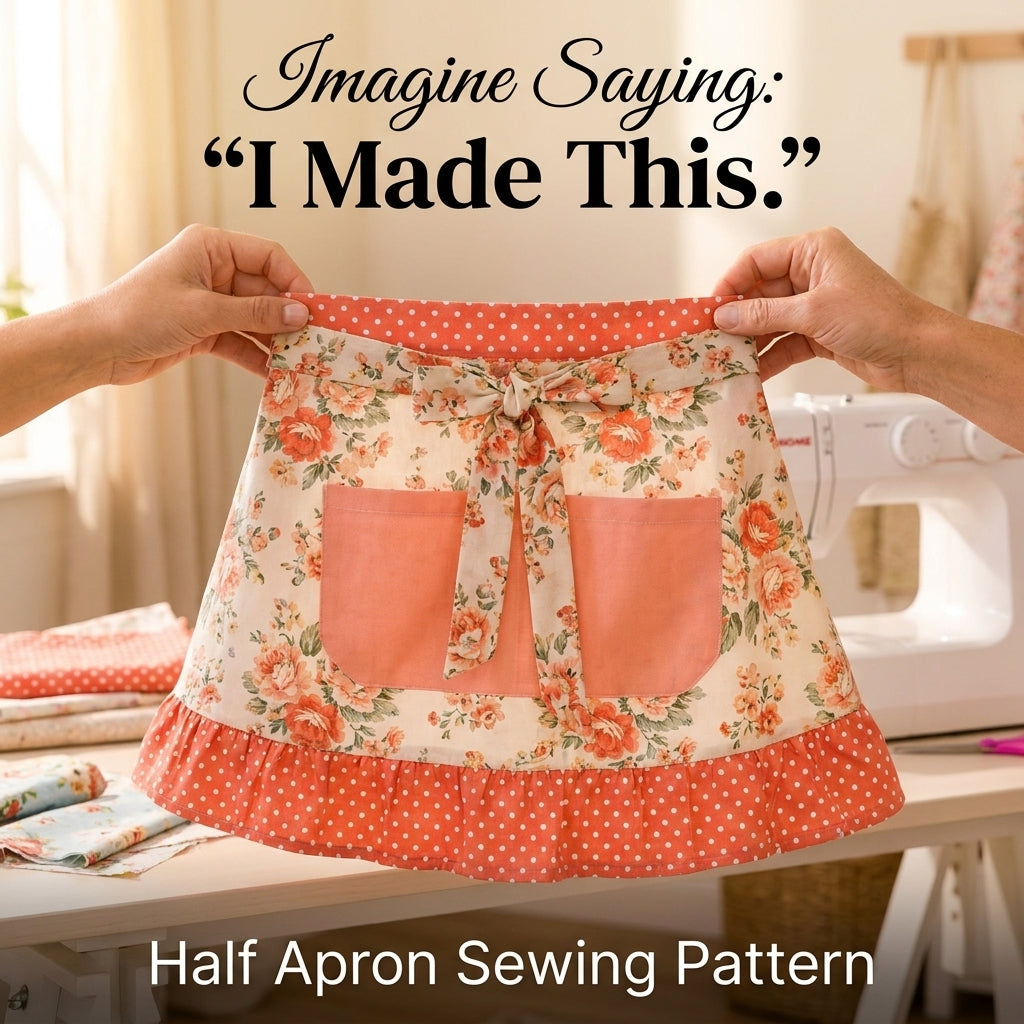 Half Apron Sewing Pattern — Ruffled Waist Apron with Two Pockets and Long Ties, One Size, Beginner Friendly, PDF Download
