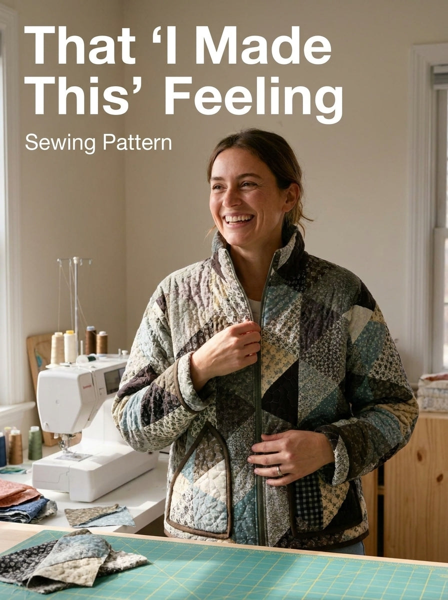 Patchwork Bomber Jacket Sewing Pattern — Quilted Zip Jacket with Funnel Collar, Sizes XS–3XL, A0 and A4 PDF