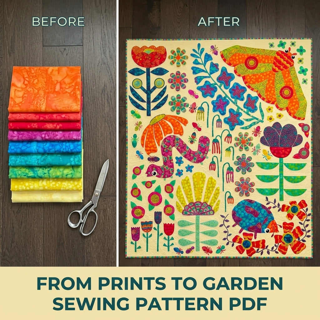 Folk Garden Appliqué Quilt Pattern PDF – Bold Flower and Bug Statement Quilt