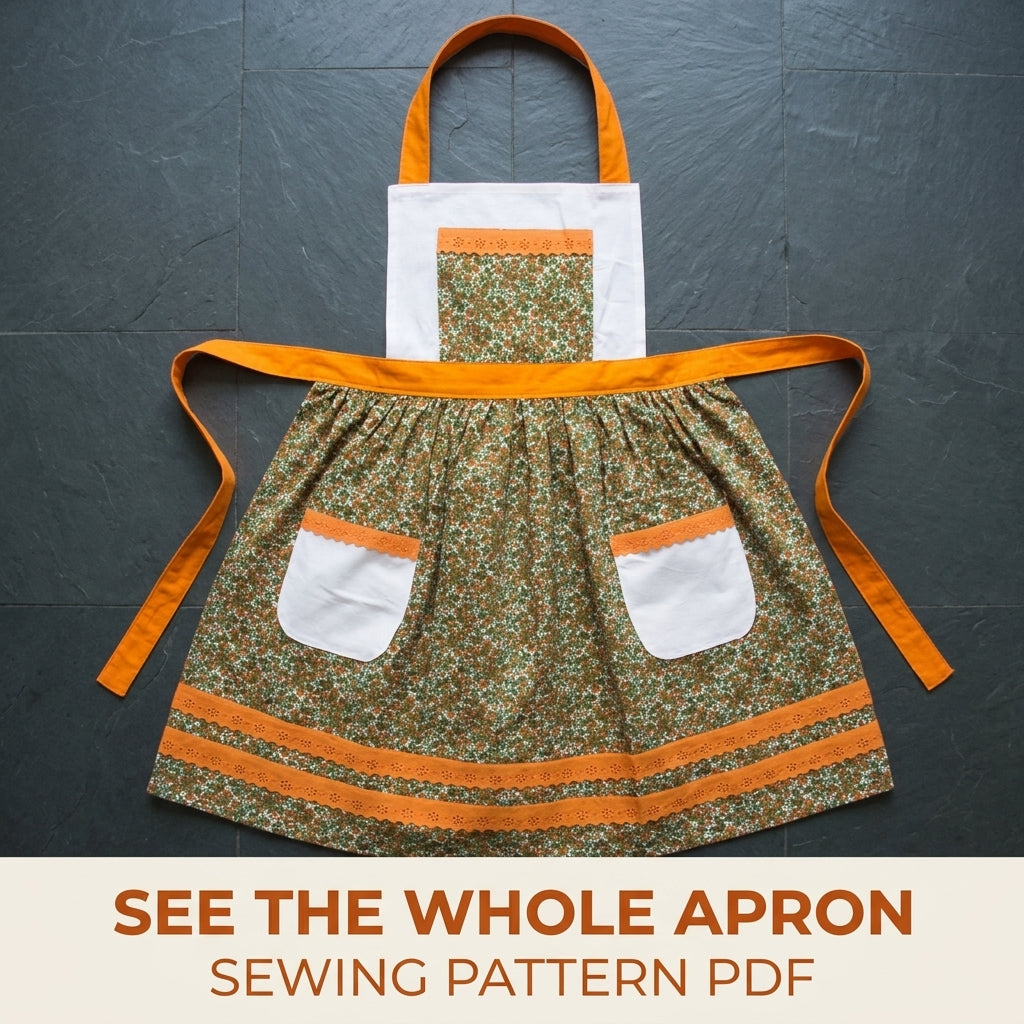 Vintage Orange Trim Apron Sewing Pattern PDF – Retro Full Apron