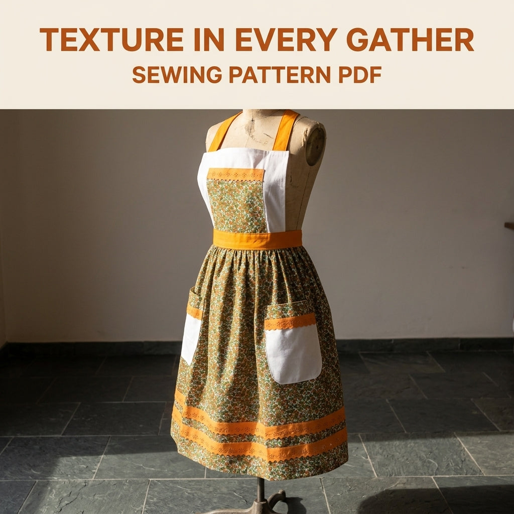 Vintage Orange Trim Apron Sewing Pattern PDF – Retro Full Apron