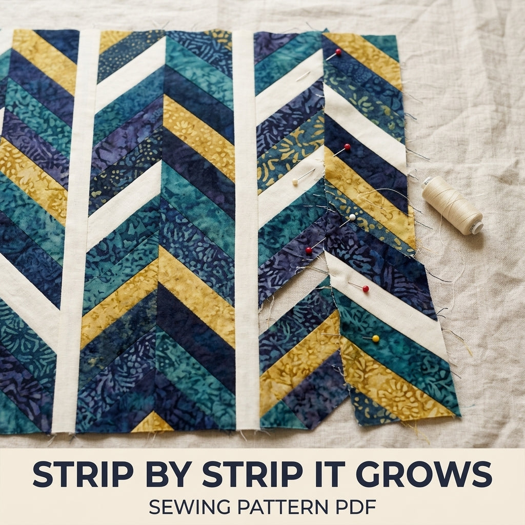 Modern Herringbone Quilt Pattern PDF – Strip Pieced Throw Quilt with Batik Chevrons