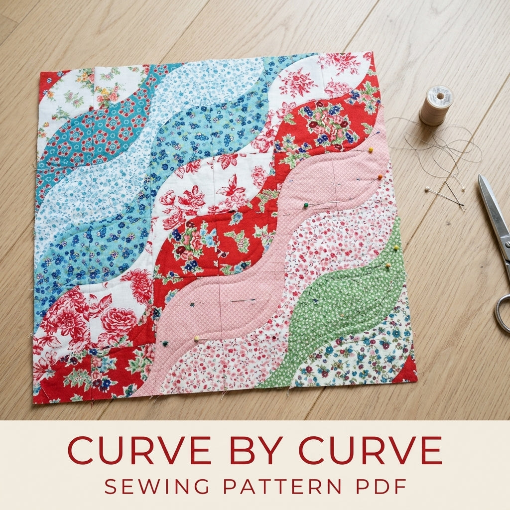 Wave Patchwork Cushion Sewing Pattern PDF – Curved Piecing Pillow