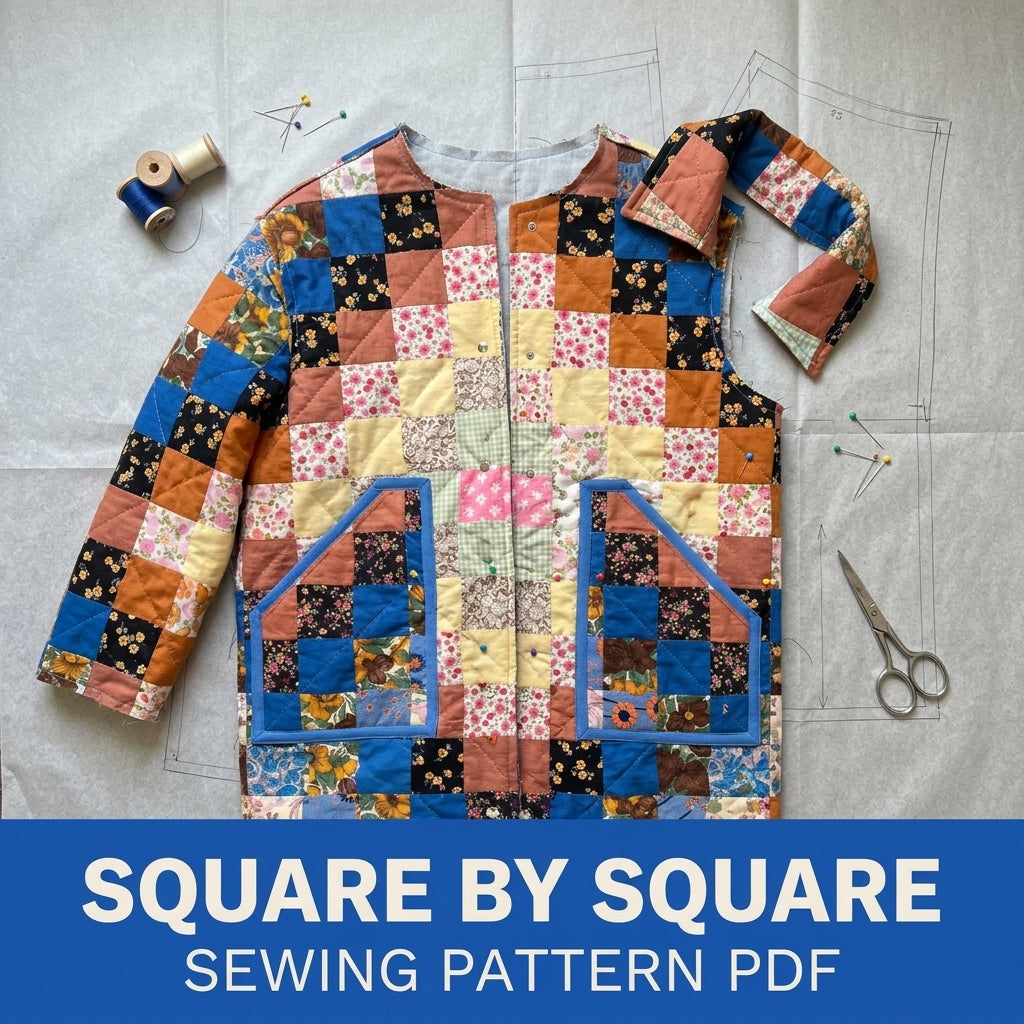 Squares Patchwork Jacket Sewing Pattern PDF – Checkerboard Squares Quilted Jacket