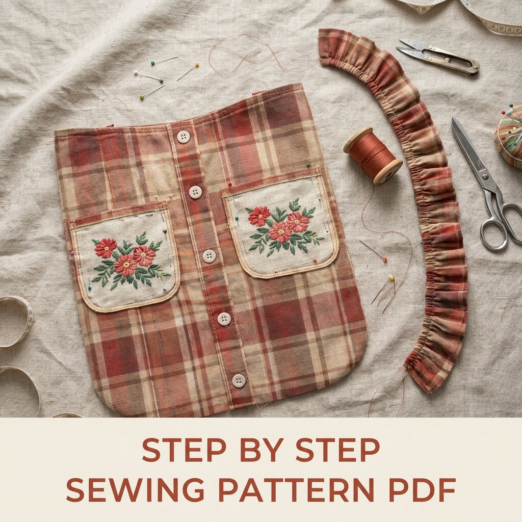 Ruffled Shirt Tote Sewing Pattern PDF – Upcycled Shirt Bag with Embroidered Pockets