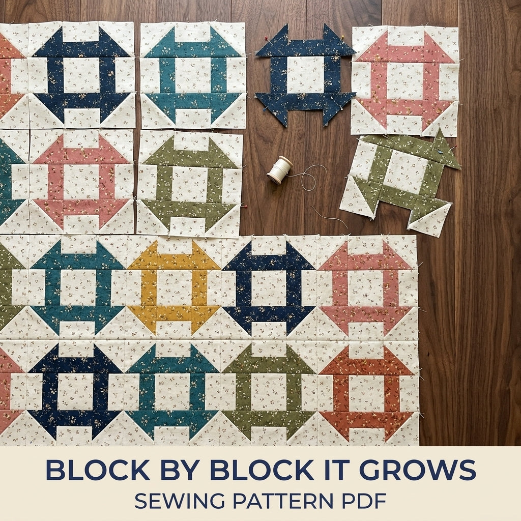 Churn Dash Quilt Pattern PDF – Traditional Throw Quilt with Floral Prints