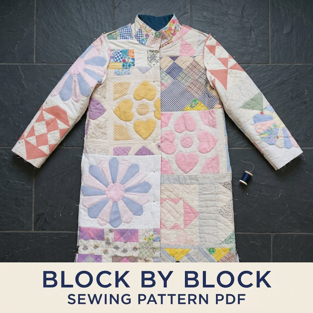Dresden Heart Flower Quilt Coat Sewing Pattern PDF – Pastel Long Quilt Coat
